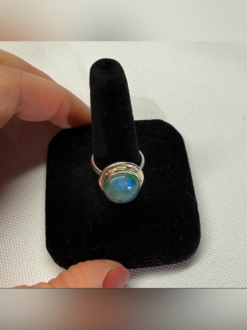 Sterling Silver Blue-Green Moonstone Ring - Women Jewelry - Picture 4 of 8